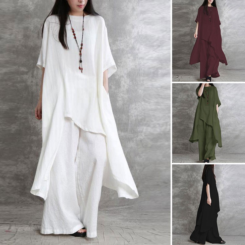 Women's Style Cotton Linen 2 Piece Set Casual Suits