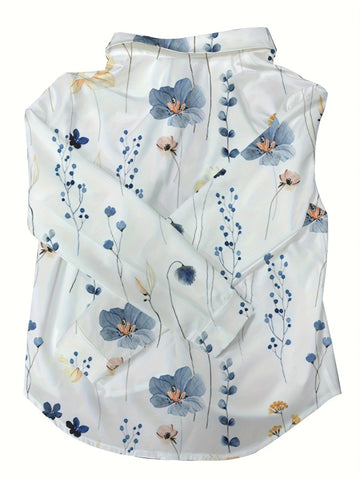 Women's Dragonfly Printed Lapel Long Sleeve Shirt Blouses