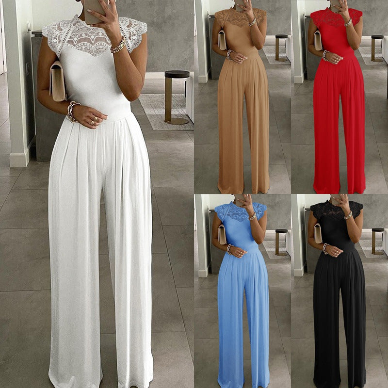 Solid Color Fashion Loose Casual Lace Jumpsuits