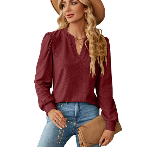 Women's Solid Color And Jacquard Long Sleeve Blouses