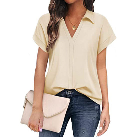 Women's Solid Color Business Casual Short-sleeved Shirt Blouses