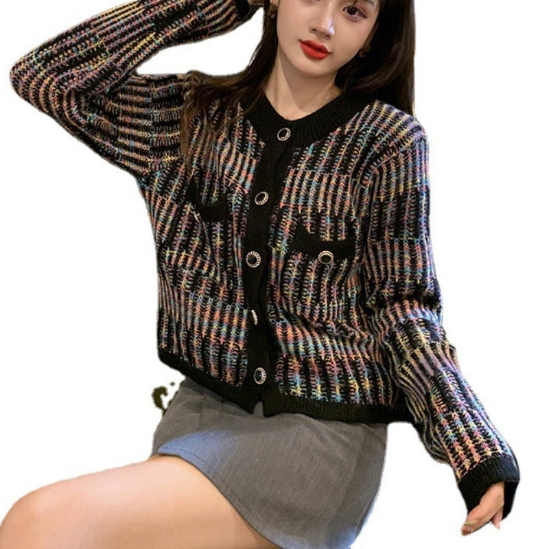 Women's Style Gentle Elegant Classic Rainbow Striped Sweaters