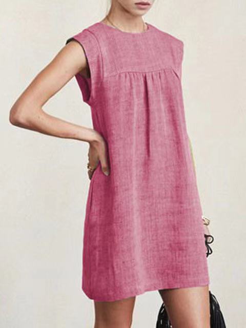 Summer Loose Casual Solid Color Cotton Dresses