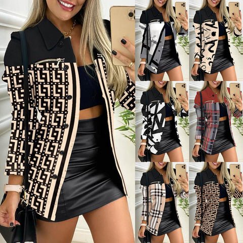 Women's Long Sleeve Single-breasted Color Matching Printing Blazers