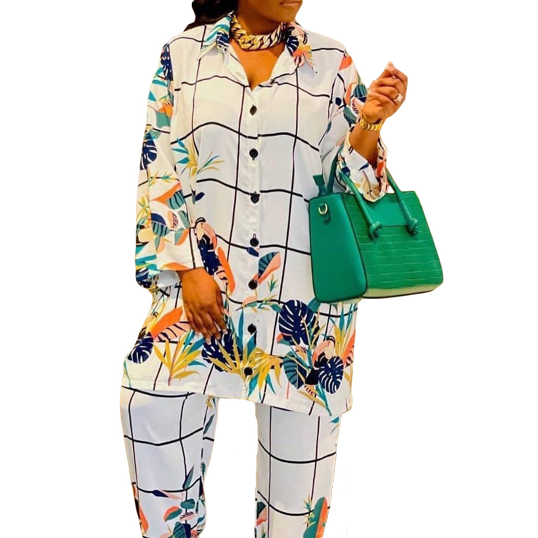 Women's Fashion Casual Set Printed Shirt Two-piece Suits