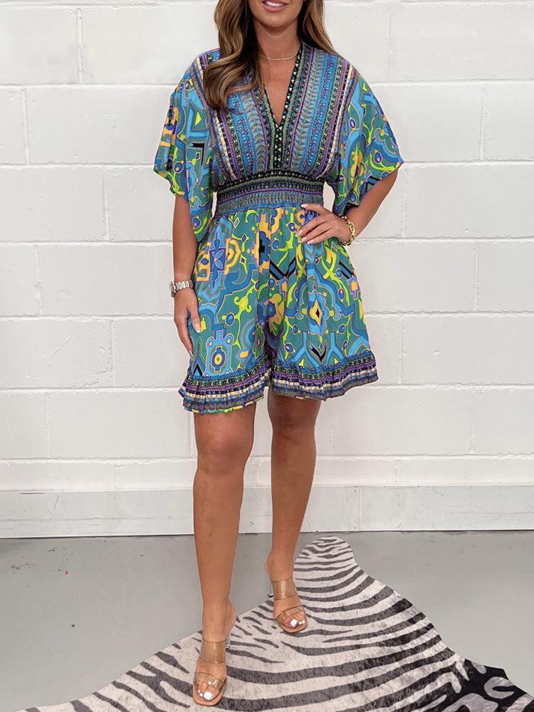 Women's Summer Sleeve Printed National Style For Jumpsuits