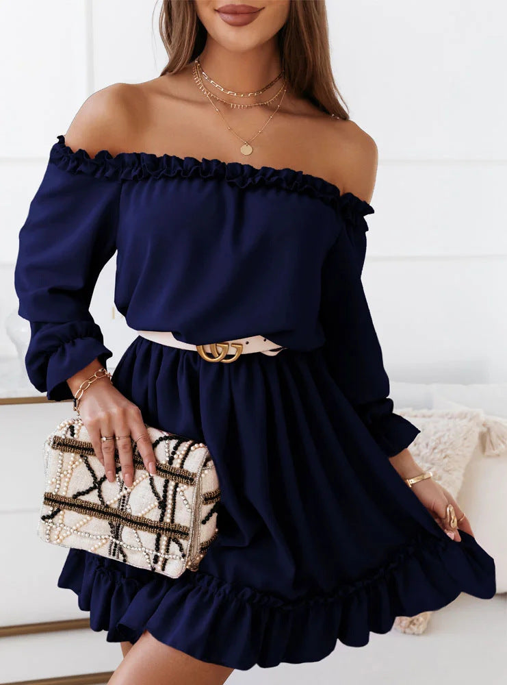 Women's Fashion Casual Solid Color Off-shoulder Waist Dresses