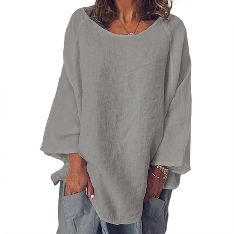 Women's Cotton And Linen Solid Color Loose Blouses