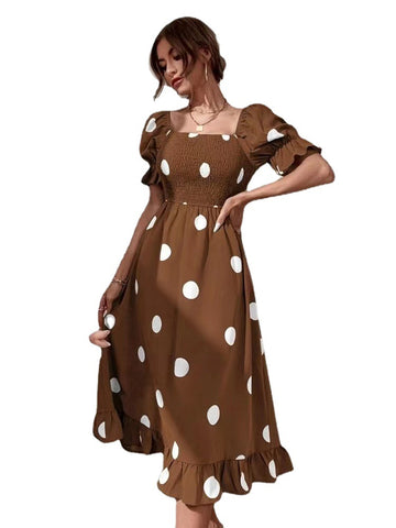 Women's Big Dot Sweet Ruffled Sleeves Dress Dresses