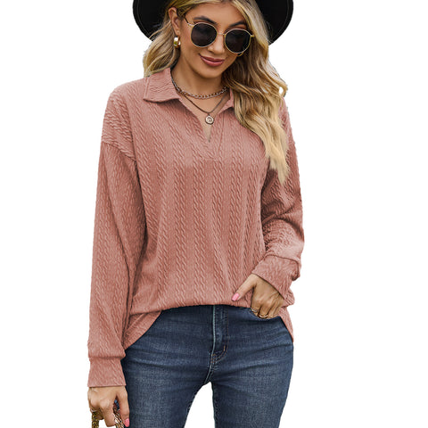 Women's Solid Color Polo Collar Loose Long Sweaters