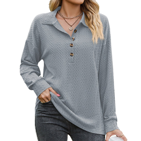 Women's Solid Color Polo Collar Button Loose Long Sweaters