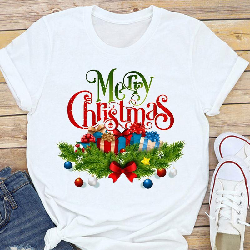 Women's Happy Tree Santa Claus Half Sleeve Blouses