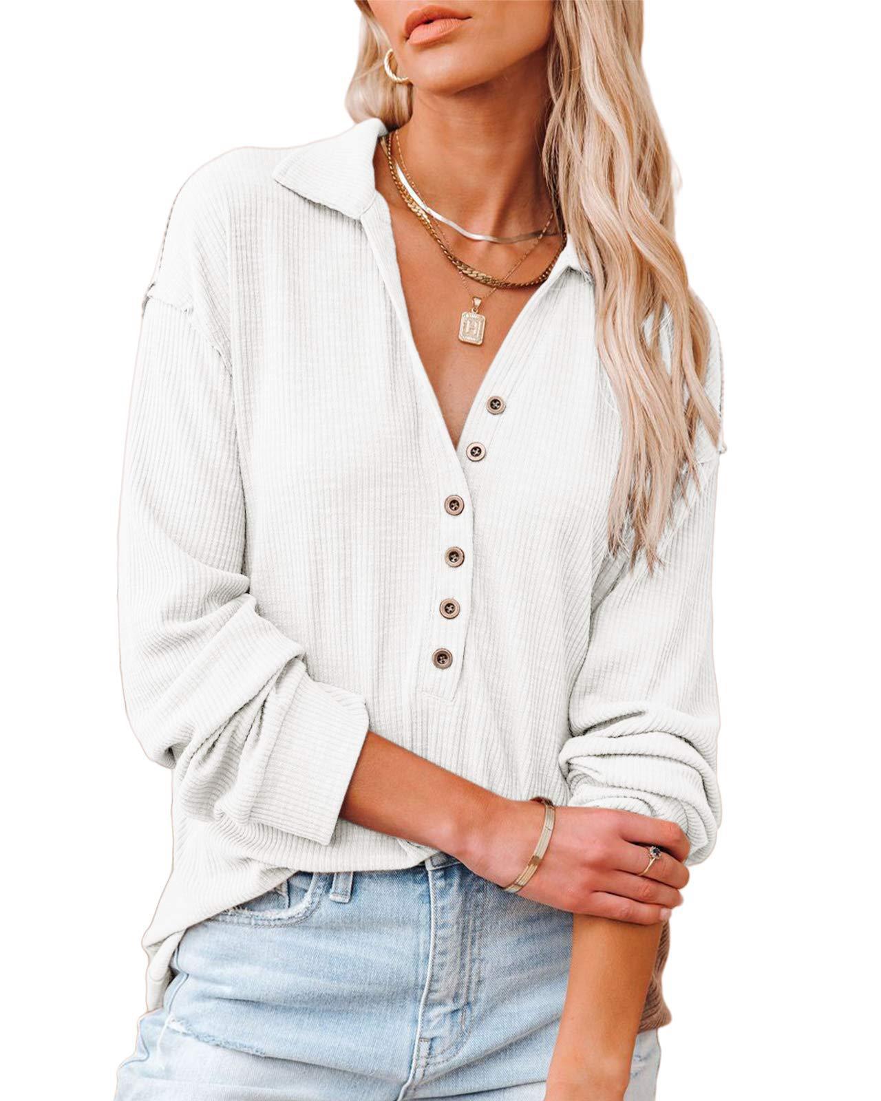 New Women's Attractive Long-sleeved Lapel T-shirt Sweaters