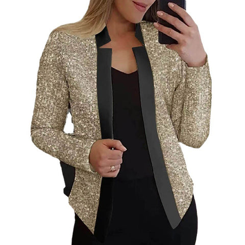 Women's Small Stand Collar Color Matching Long Blazers