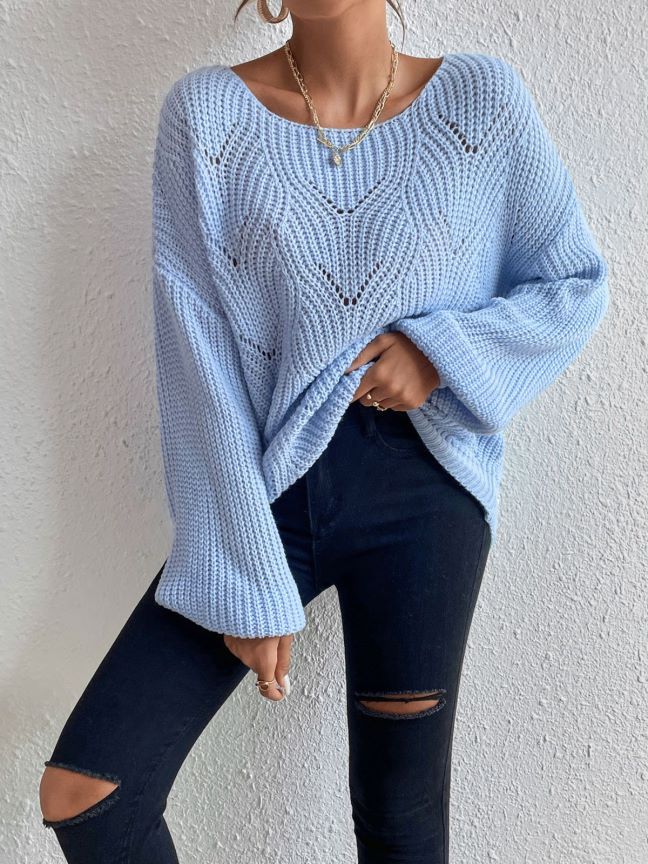 Unique Trendy Round Neck Hollowed Leisure Sweaters