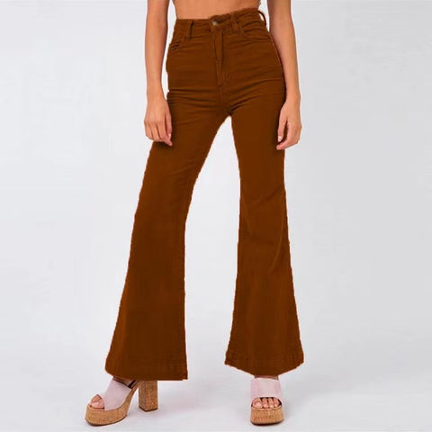Women's Spring Fashion Corduroy Bell-bottom Street Solid Pants