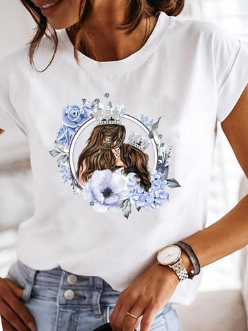 Mother's Day Printed Pattern Round Neck Blouses