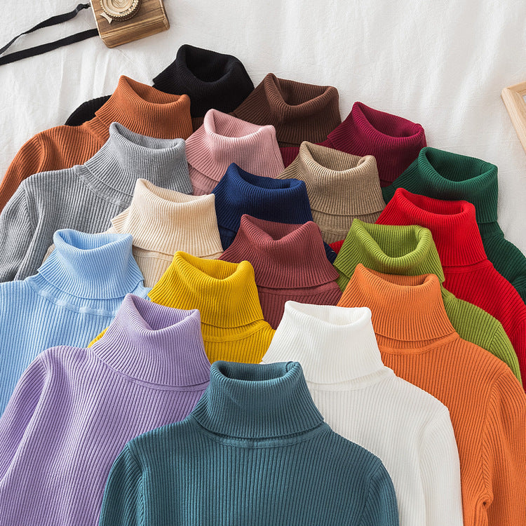 Long Sleeve Turtleneck Bottoming Shirt Solid Color Korean Sweaters