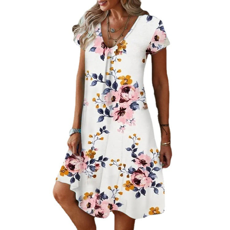 Women's Summer Casual Loose Printed Sleeve Dress Dresses