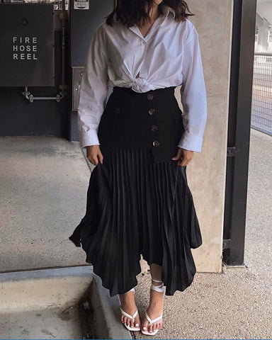 Women's Irregular Chiffon Stitching Pleated Pocket For Skirts