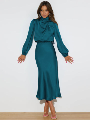 Women's Autumn High-grade Satin Long Sleeve Loose Dresses