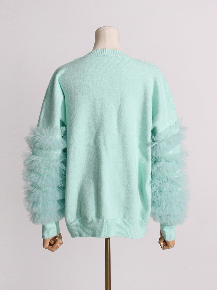 Women's Autumn Shirt Fashion Design Stitching Lace Sweaters
