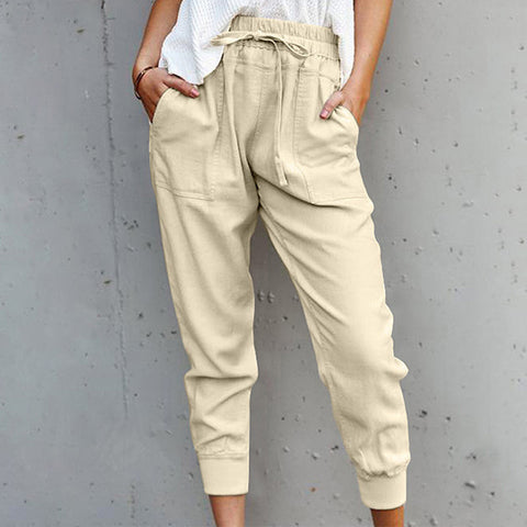 Women's Summer Cotton And Linen Solid Color Simple Lace Casual Pants