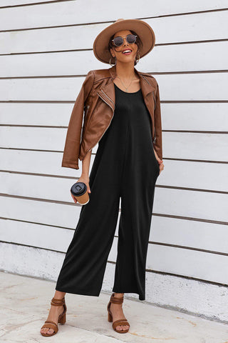 Women's Summer Sling Loose Straight Solid Color Wide Jumpsuits