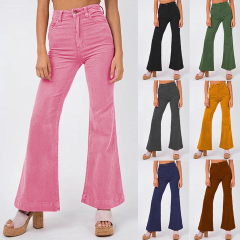 Women's Spring Fashion Corduroy Bell-bottom Street Solid Pants