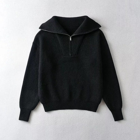 Women's Lapel Zipper Loose And Lazy Style Sweaters