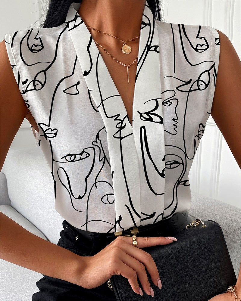 Women's Summer Fashion Casual Sleeveless Printed Shirt Blouses