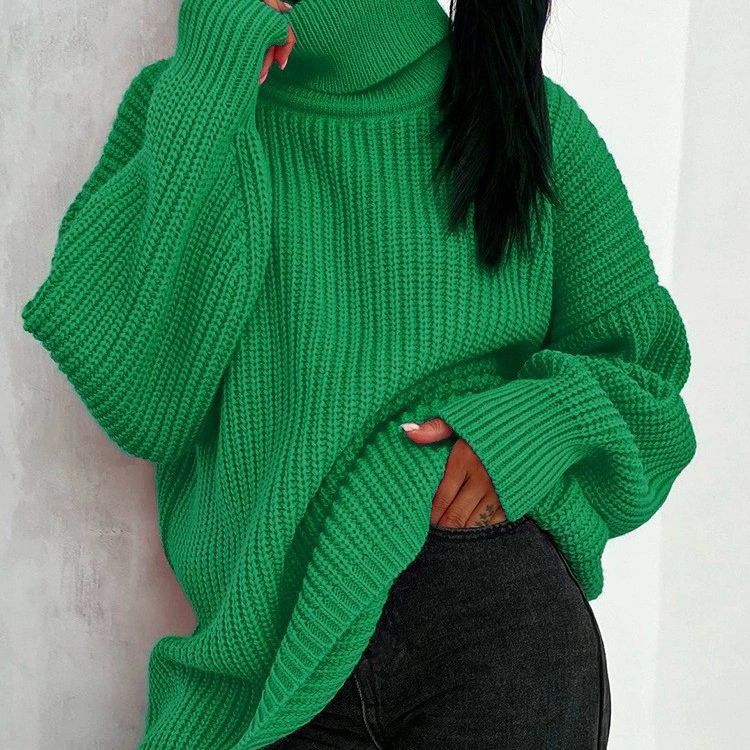 Women's Loose Turtleneck Wool Casual Solid Color Sweaters
