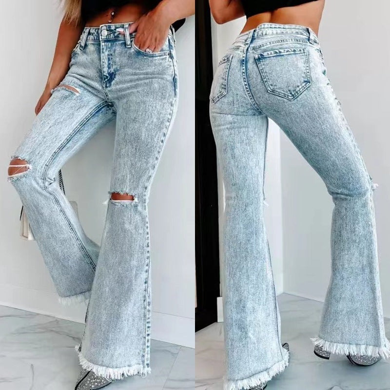 Women's Classy Ripped Washed High Waist Jeans