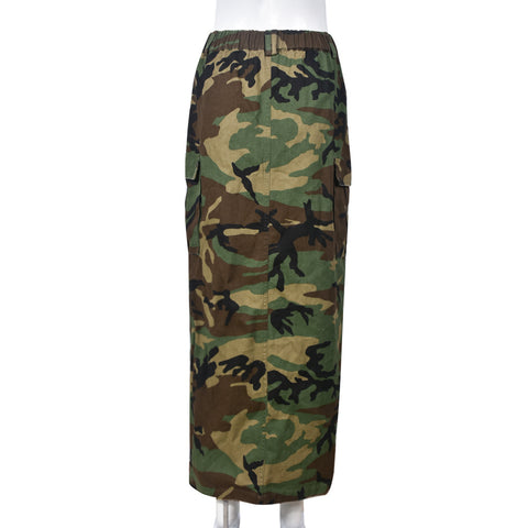 Women's Fashion Personalized Camouflage Wash Pocket Slit Skirts