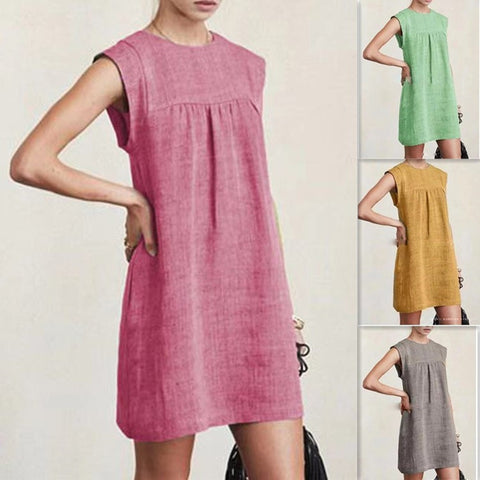 Summer Loose Casual Solid Color Cotton Dresses