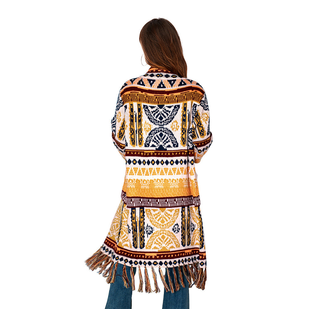 Ethnic Style Retro Tassel Loose Long Knitwear