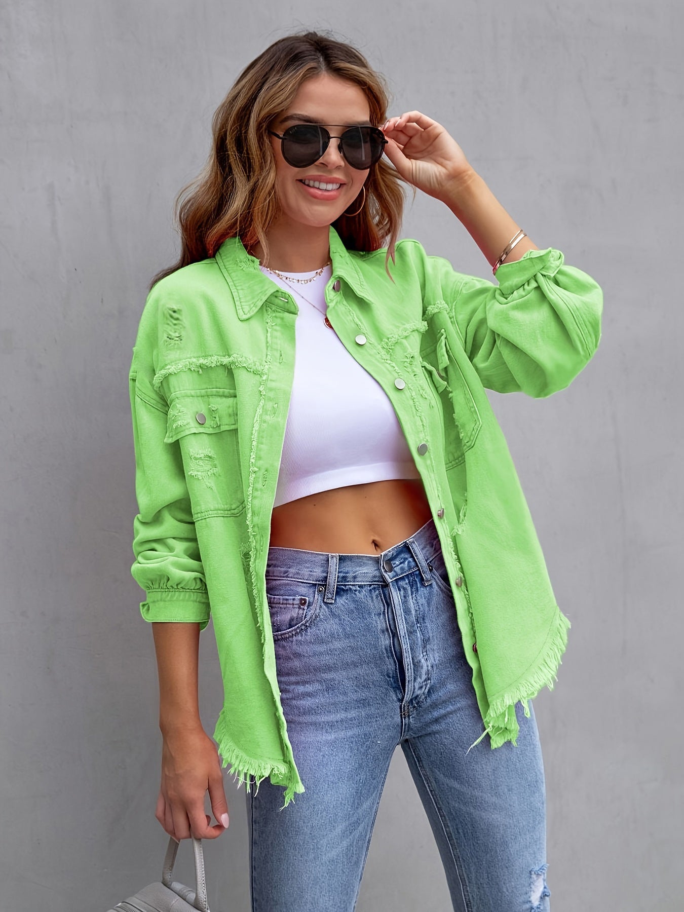Women's Cool Mid-length Ripped Loose Denim Jackets