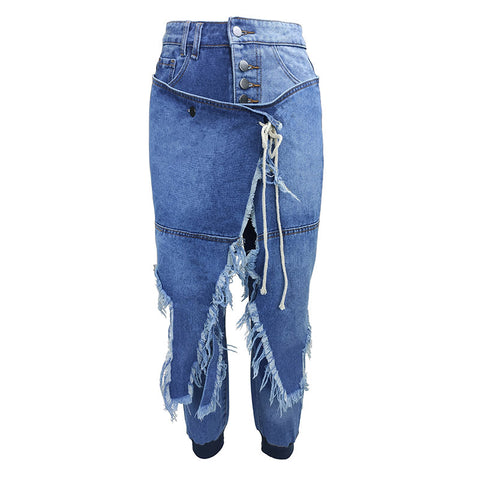 Women's Autumn Stitching Comfort And Casual Ripped Jeans
