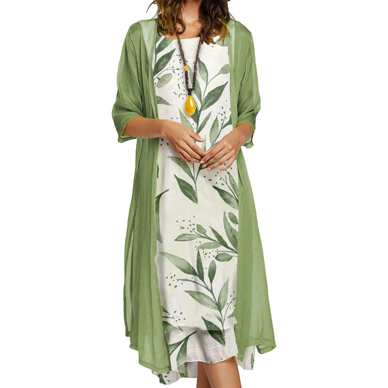 Women's Dress Two-piece Set Flowers Printed Round Coats