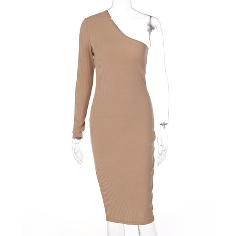 Women's Classic Spring Knitted Slant-shoulder Dress Dresses