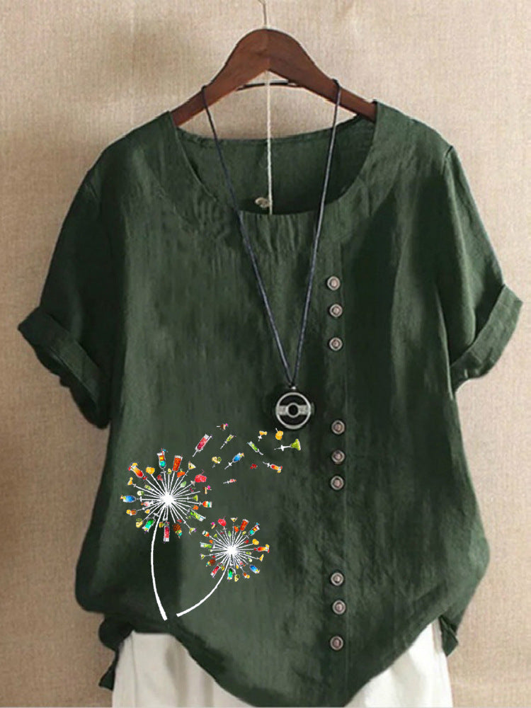 Women's And Linen Sleeve T-shirt Summer Loose Large Blouses