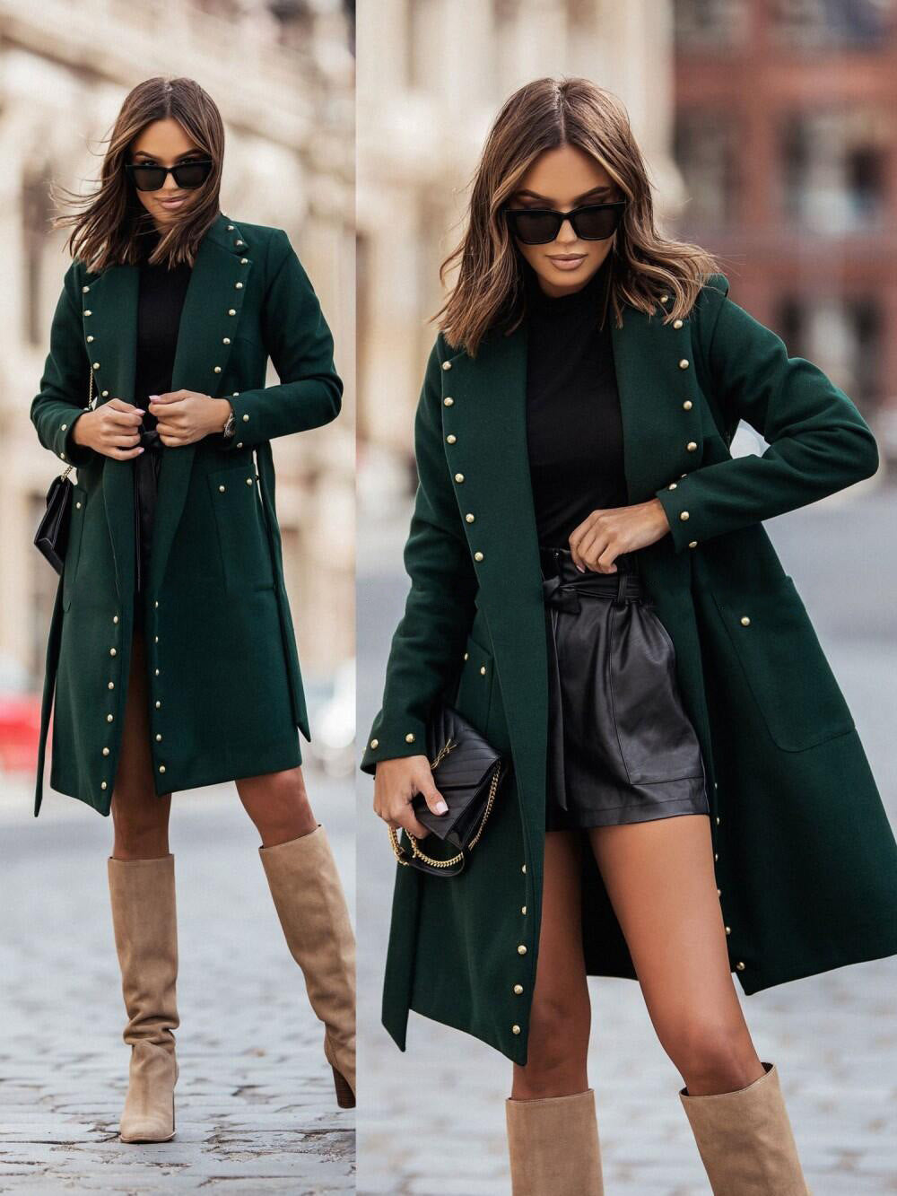 Simple Double Breasted Rivet Long Sleeve Coats