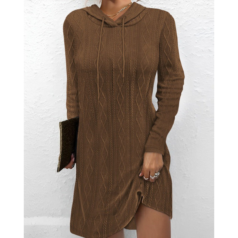 Fashion Long Sleeve Hooded Pullover Knitting Dresses