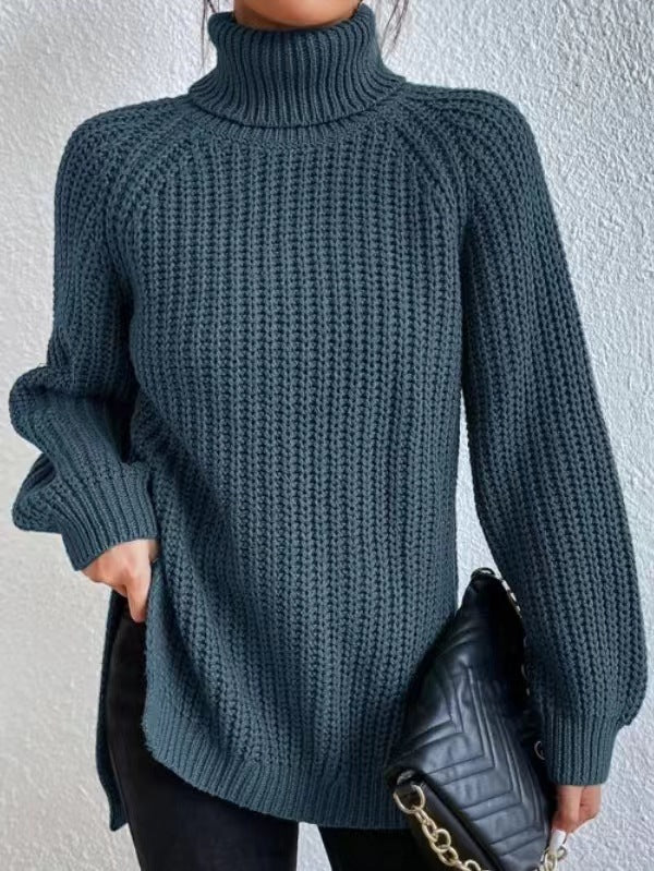 Mid-length Raglan Sleeve High Lapel Split Sweaters