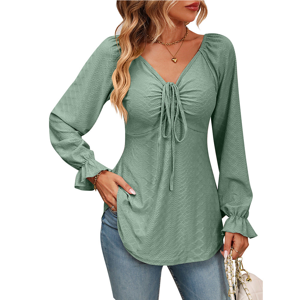 Women's Waist Sexy Long Sleeve Solid Color Blouses