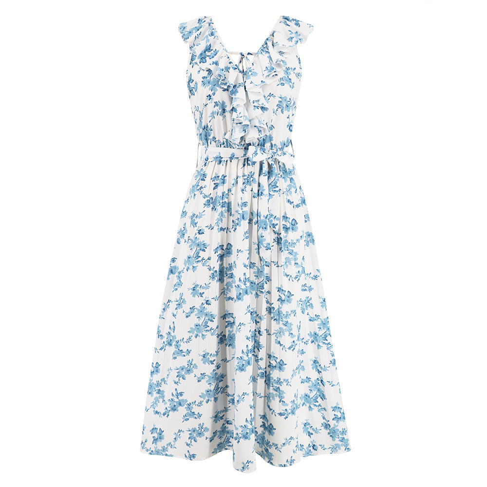 Women's Sexy V-neck Floral Pleated Summer Large Dresses