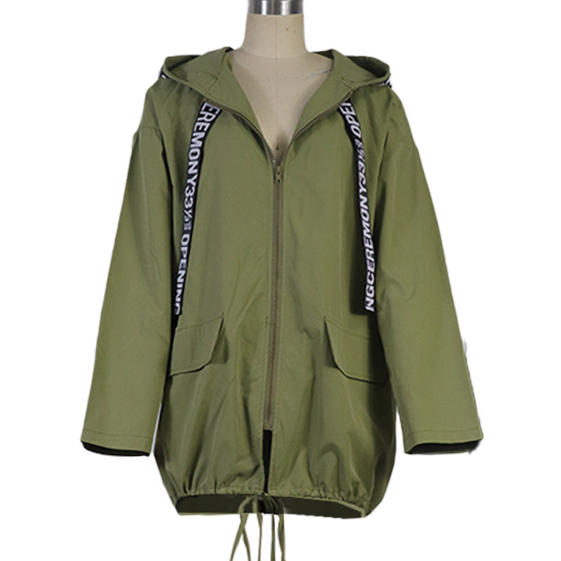 Women's Casual Loose-fitting Hoodie Zipper Rain Cloth Coats