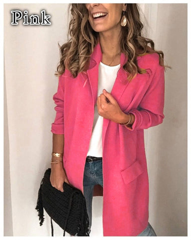 Women's Solid Color Long Sleeve Faux Pocket Blazers