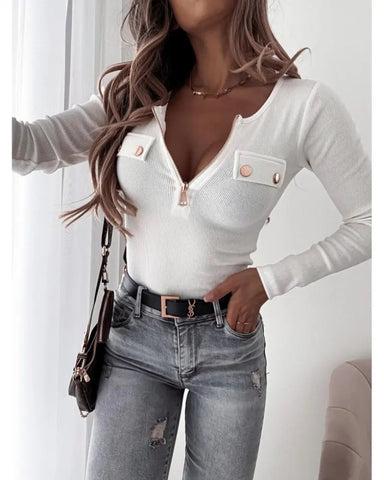 Solid Color Knitted Long Sleeve Pullover Knitwear