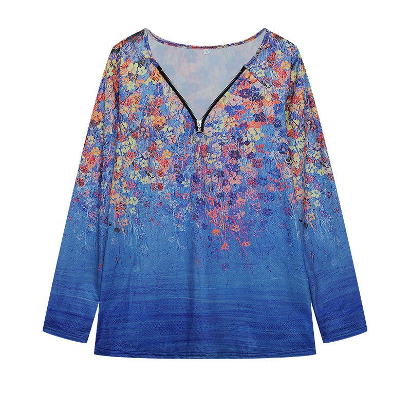 Women's Casual Classic Floral Zipper T-shirt Sweaters
